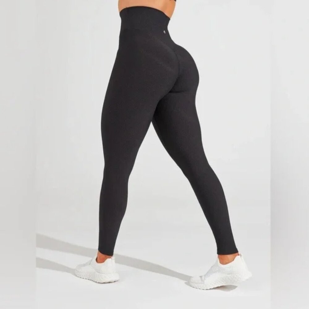 Buffbunny Collection Material Girl Ribbed Onyx Black Leggings ***NWT***